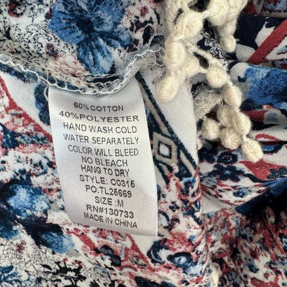 Umgee Wms M Multicolored Floral Geometric Trapeze Mini Dress Boho Hippie - Picture 8 of 9